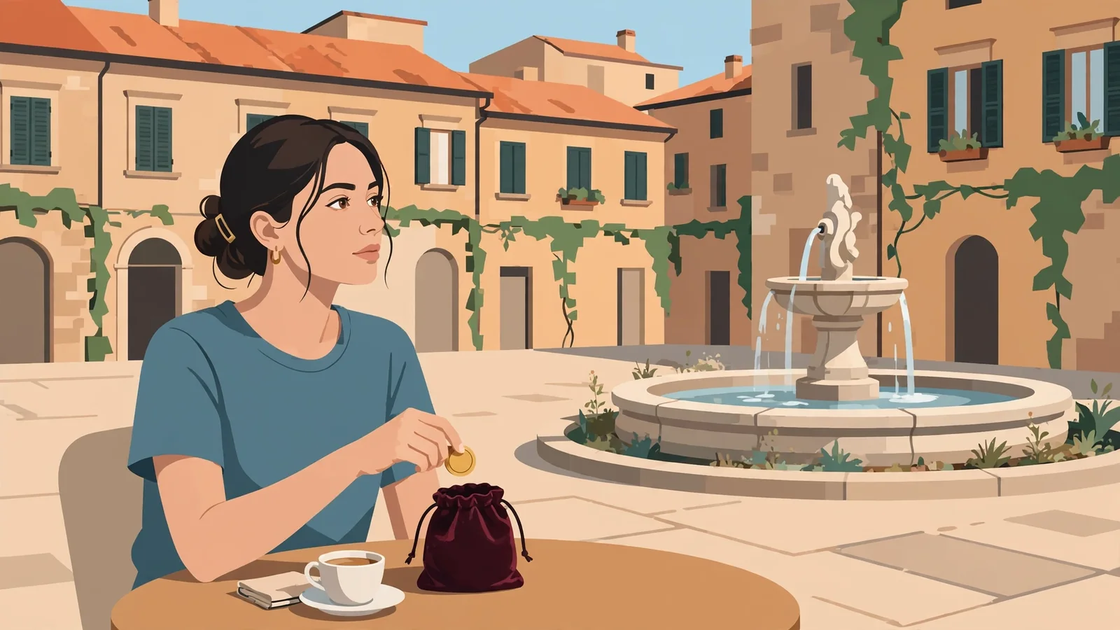 Donna italiana al caffè con chip da gioco