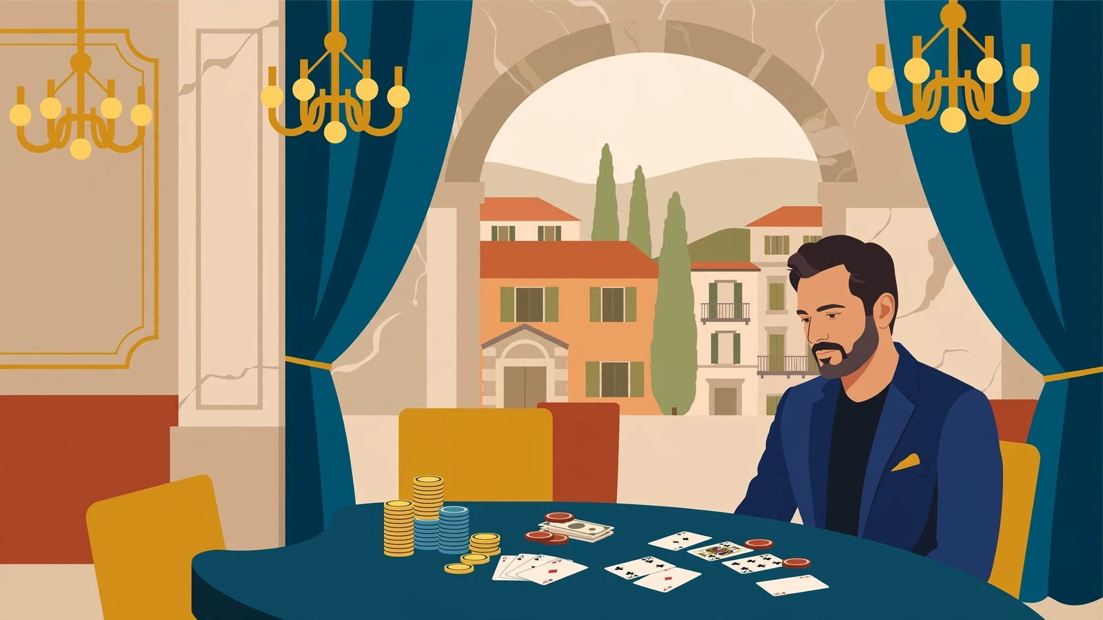 Giocatore high roller in un lussuoso casinò italiano